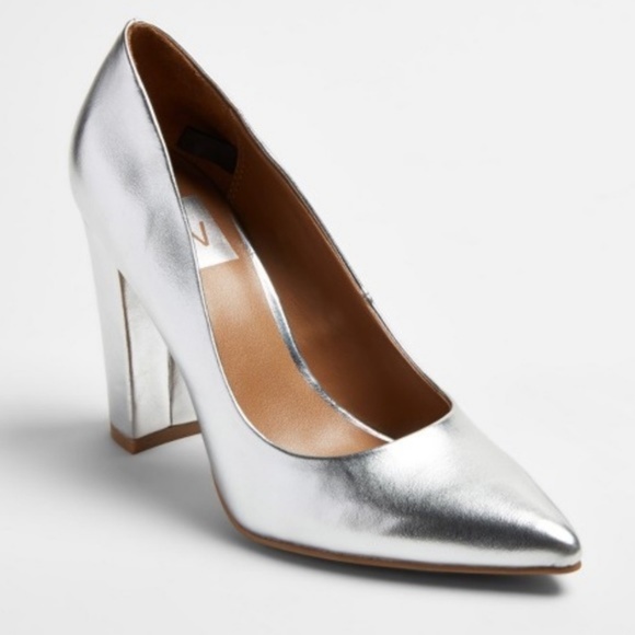 silver block heel pump